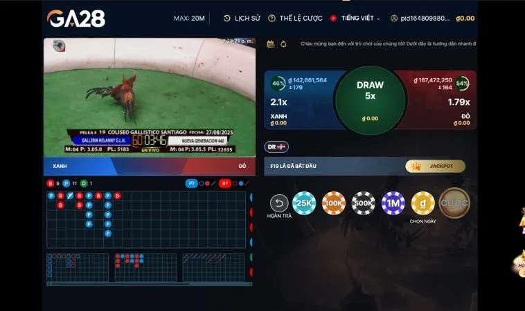 Các cửa cược tại sảnh Đá Gà GA28 Tại VN86 